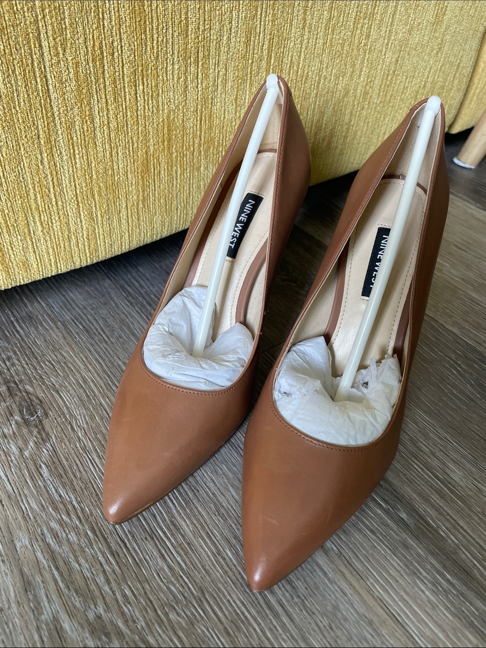 Nine West Tan Pointed-Toe Leather Pumps
